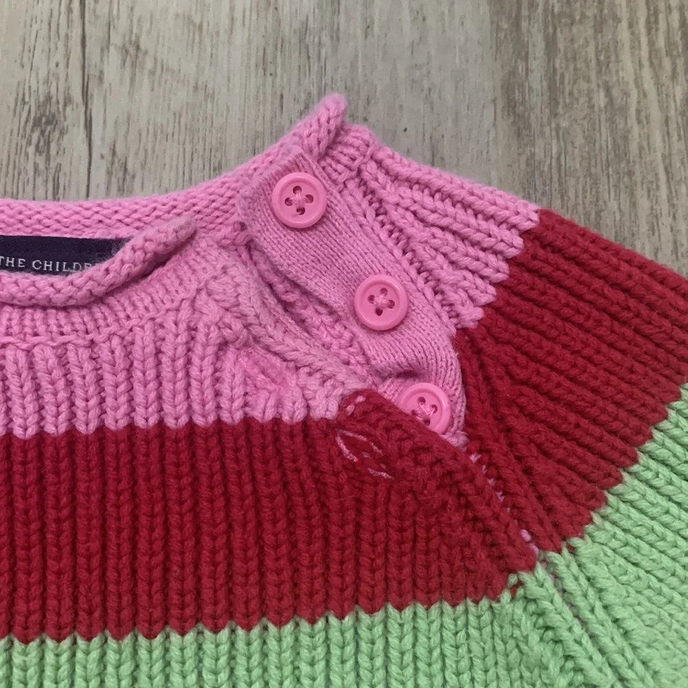 The Children’s Place Toddler Girl Color Block Striped Ribbed Knit Sweater Button